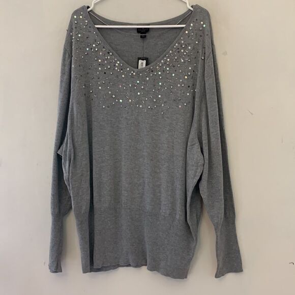 Worthington gray long sleeve sequined sweater Size 3X NWT - Picture 2 of 8